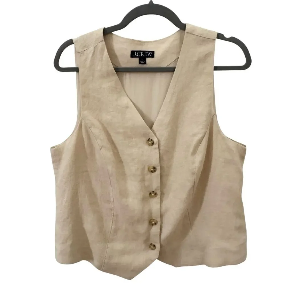 J. Crew Slim-fit Vest Top 100% Linen Natural Tan Size 12